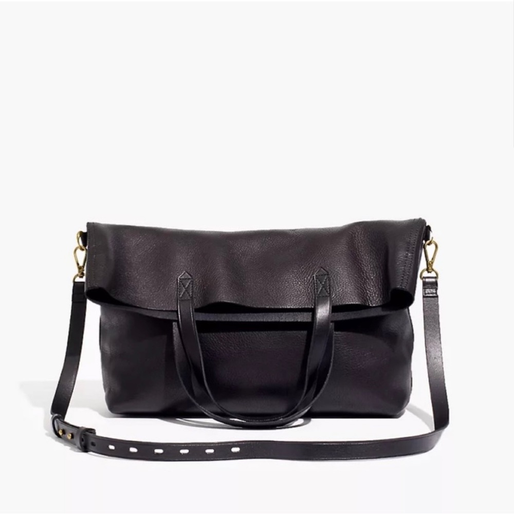 Madewell Foldover Transport Tote Black Crossbody Bag New with Tags